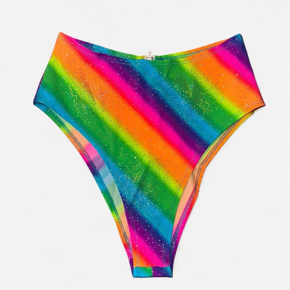 Vibrant High Waist Rainbow Rave Shorts